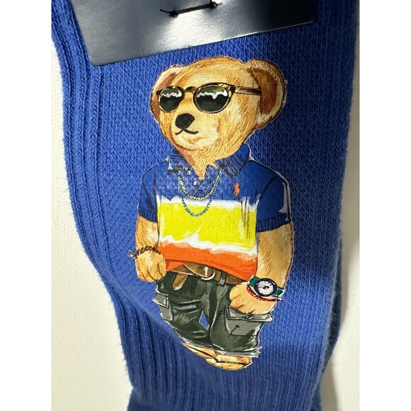 NWT Polo Ralph Lauren Men's  Socks 10-13 POLO BEAR HUGE GRAPHIC dip dye Crew - Picture 3 of 5